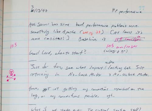 Hand-written log from AOLserver in 1997