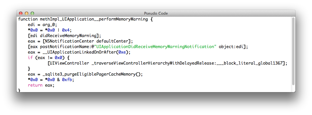 Memory warning pseudocode