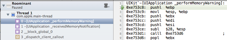 Memory warning stack